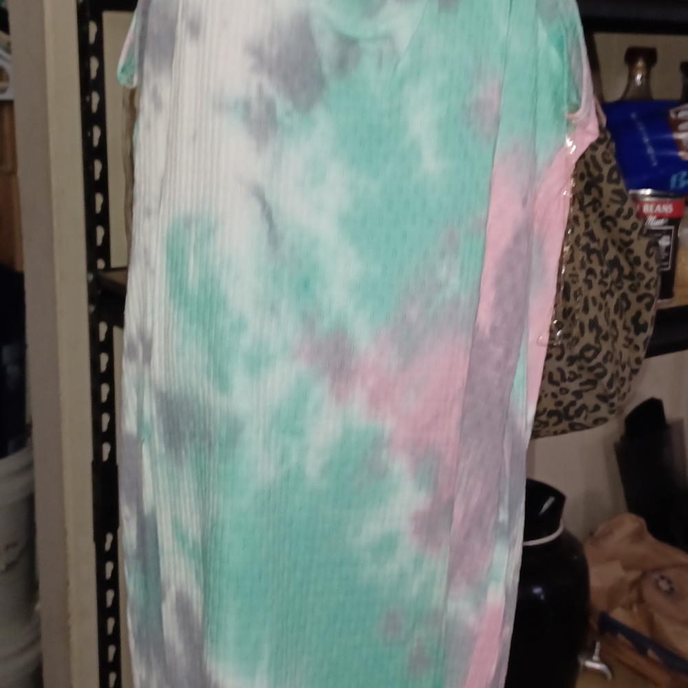 Fashion Nova Tie-Dye Midi Dress in Mint Green, Pink, Gray